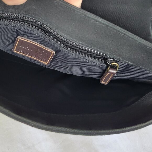Lauren Ralph Lauren Bag Black Canvas Designer Shoulder Single Strap Brown Classi - Picture 7 of 13